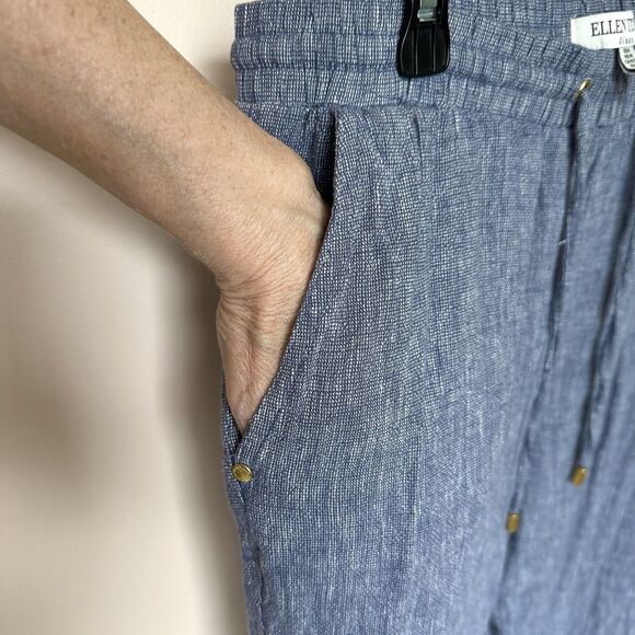 Linen Blend Ellen Tracy Pants Womens Med Blue Coastal Pull On Drawstring - Picture 4 of 8